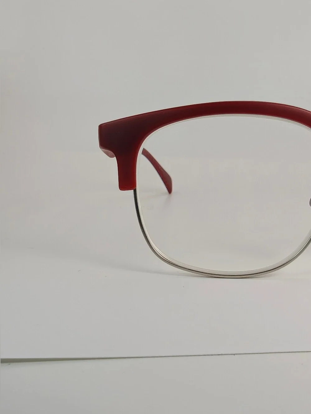 Yokote. Red Half-Rim Women's Eyeglasses - Classic Metal Frame.